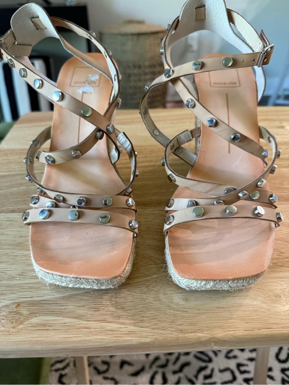 Dolce Vita Nude Studded Espadrille Wedge Sandals
